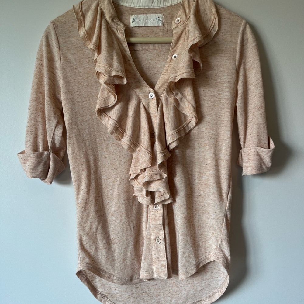 Anthropologie Velvet Pink Ruffle Top